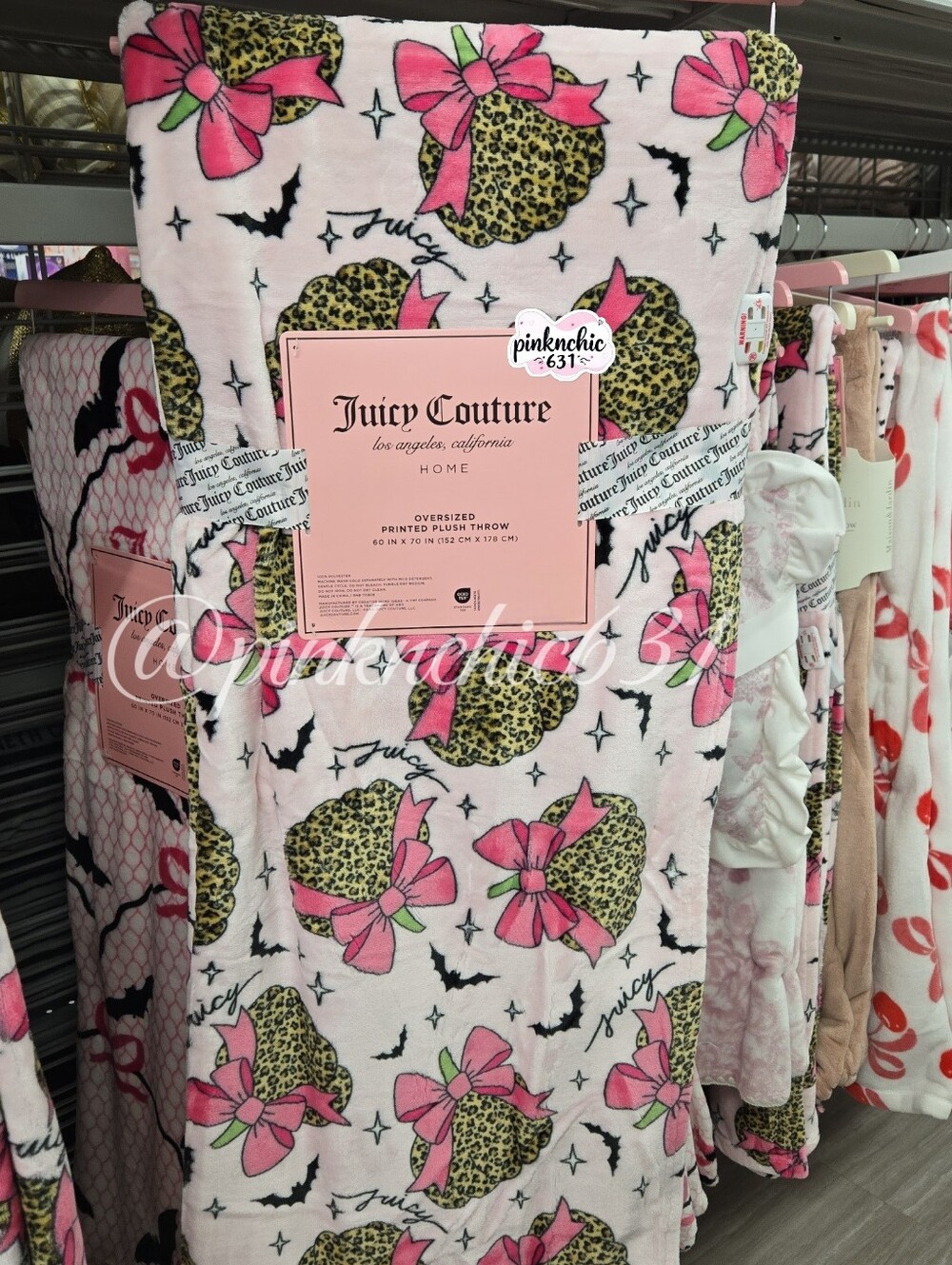 Juicy Couture Pink Coquette Bow W/ Leopard Print Pumpkins Throw Blanket